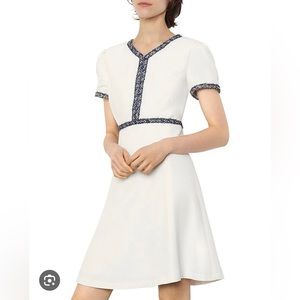 REYAN TWEED-TRIMMED FAILLE MINI DRESS IN WHITE like new size 34